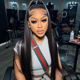30 40Inch Bone Straight Transparent 13x6 HD Lace Frontal Human Hair Wigs 180 Density Brazilian 13x4 Lace Front Wig For Women (Hair Color, Density: 13X4 Lace Wig, 150%, Stretched Length: 38inches)